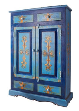 Bauernschrank handbemalt blau Schrank Massiv Palisander Landhaus Kleiderschrank - 1