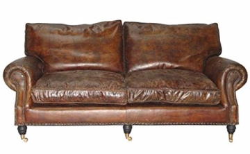 Casa Padrino Luxus Echt Leder Sofa Vintage Leder 3 Sitzer Cigar Braun Art Deco - 1