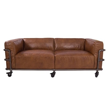 Design Clubsofa Wakefield 2,5-Sitzer Cuba Braun Aluminium-Rohr Sofa Loungesofa Ledersofa - 2