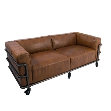 Design Clubsofa Wakefield 2,5-Sitzer Cuba Braun Aluminium-Rohr Sofa Loungesofa Ledersofa - 1