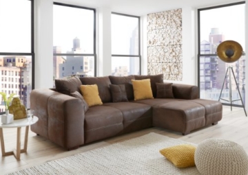 Ecksofa Love Seats / Polster Eck-Couch mit Kissen / In Antik-Leder-Optik mit nussbaumfarbenen Holzfüßen / 285x69x170 (B x H x T) / Braun - 2