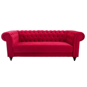 Edles Sofa CHESTERFIELD 200cm rot 2er Couch Zweisitzer Barock Englisch mit Ziersteppung Samt - 1