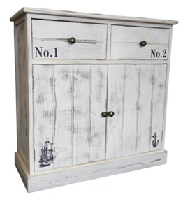 elbmöbel Kommode Schrank 70x70x30cm mit 2 Schubladen weiß Landhaus shabby vintage Sideboard 2 Tür - 1