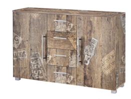 Kommode, Anrichte, Sideboard, Schubkastenkommode, Schubladenkommode Panamaeiche, Vitage, B/H/T ca. 127/83/35 cm - 1