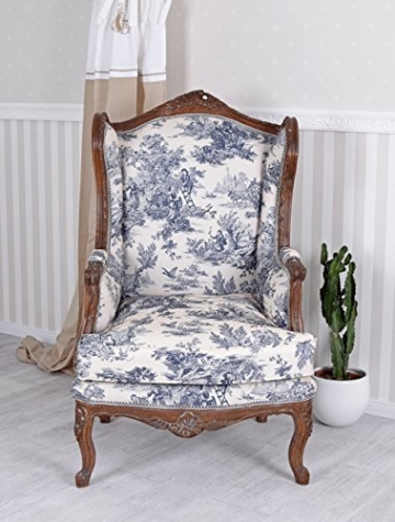 Ohrensessel Vintage Ohrenbackensessel Kaminsessel Sessel Toile de jouy Palazzo Exklusiv - 1