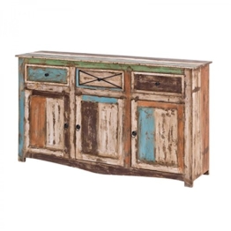 Sideboard Vintage Holz Bunt Massiv bemalt lackiert Kommode 150 cm Breit Mango Massivholz - 1
