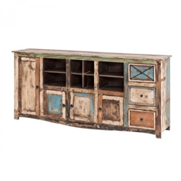 Sideboard Vintage Holz Bunt Massiv bemalt lackiert Kommode 193 cm Breit Mango Massivholz - 1