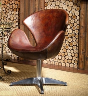 Vintage Echtleder Sessel Retro Ledersessel Braun Drehsessel Loft Ohrensessel Sessel Lounge Clubsessel Möbel Drehsessel 435 - 