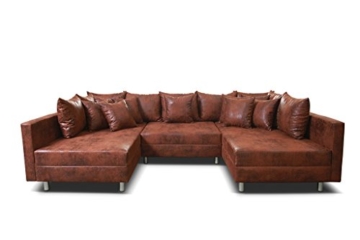 Wohnlandschaft Sofa Couch Ecksofa Eckcouch in Mikrofaser Vintage braun Minsk XXL - 2