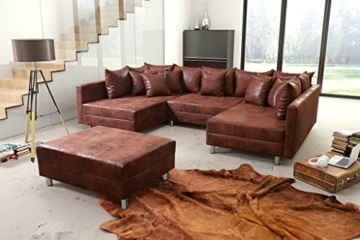 Wohnlandschaft Sofa Couch Ecksofa Eckcouch in Mikrofaser Vintage braun Minsk XXL - 1
