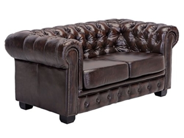 Woodkings® Chesterfield Sofa 2-Sitzer braun vintage Echtleder Couch Bürosofa Polstermöbel 2er antik Unikat Herrenzimmer englisches Ledersofa Stilsofa - 1
