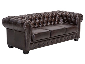 Woodkings® Chesterfield Sofa 3-Sitzer braun vintage Echtleder Couch Bürosofa Polstermöbel 3 Sitzer antik Designsofa Federkern unikat Herrenzimmer englisches Leder Stilsofa - 1