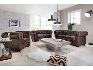 Woodkings® Chesterfield Sofa 3-Sitzer braun vintage Echtleder Couch Bürosofa Polstermöbel 3 Sitzer antik Designsofa Federkern unikat Herrenzimmer englisches Leder Stilsofa - 9